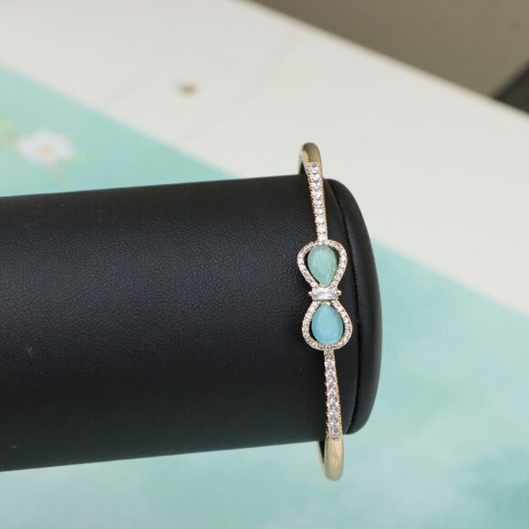 Elegant Rose Gold Bangle with Aqua Bow and Crystal Accents, XPBL0423 - Picture 7 of 12